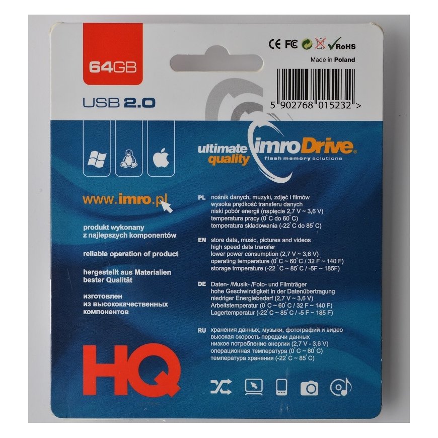 IMRO BLACK/64GB USB atmintukas USB A tipo 2.0 Juoda – 2