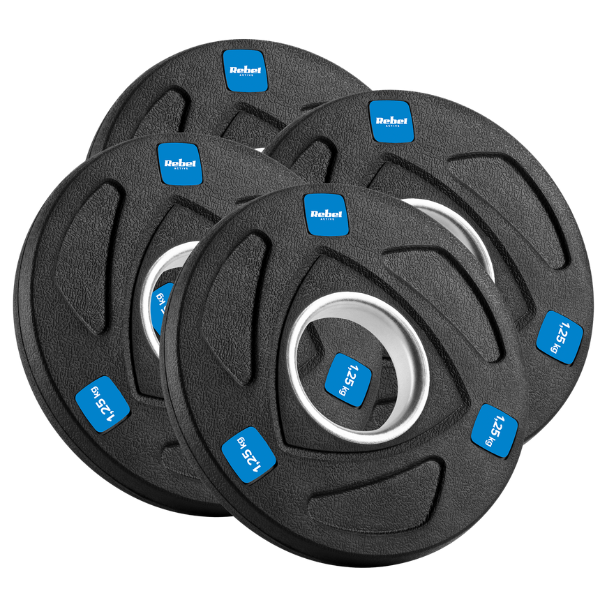 Set of rubberized cast iron weights 4x1.25kg, Olympic opening 51mm, REBEL ACTIVE – 3