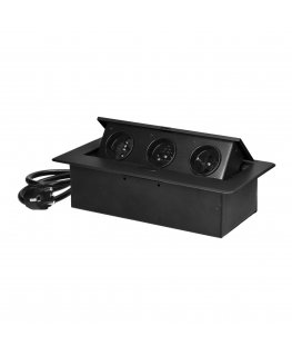 Furniture socket with flat milled edge and 1.5 m cable, 3x2P+Z, black