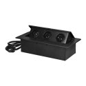 Furniture socket with flat milled edge and 1.5 m cable, 3x2P+Z, black Furniture socket with flat milled edge and 1.5 m cable, 3x2P+Z, black