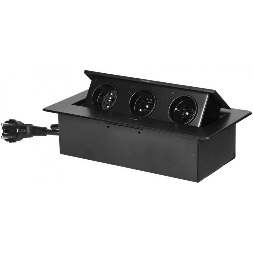 Furniture socket with flat milled edge and 1.5 m cable, 3x2P+Z, black – 2