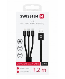 Swissten 3in1 Textile Data Cable 1.2m