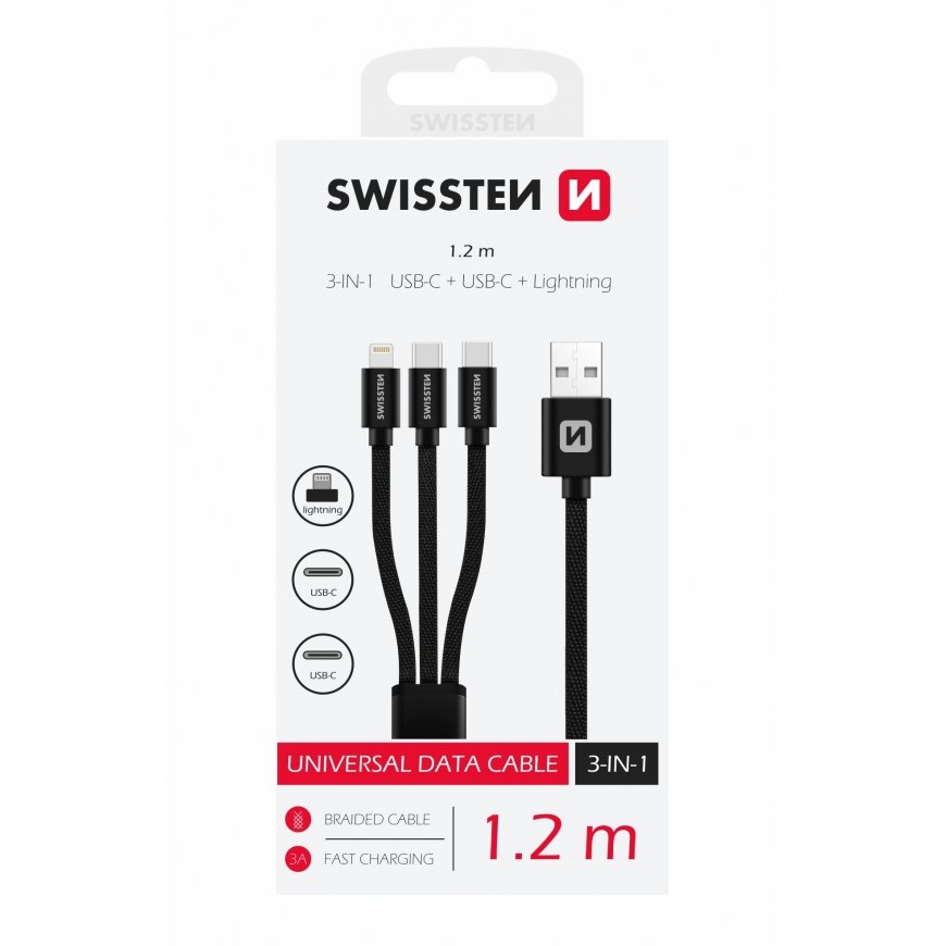 Swissten 3in1 Textile Data Cable 1