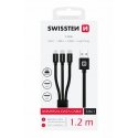 Swissten 3in1 Textile Data Cable 1.2m