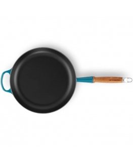 Cast iron pan with wooden handle Ø28cm blue
