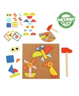 WOOPIE Green wooden hammer nail puzzle 20 patterns 82 pcs. FSC certified