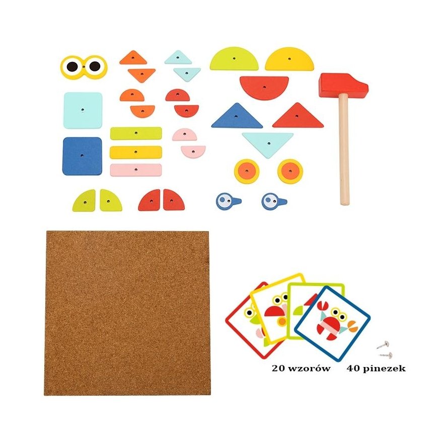 WOOPIE Green wooden hammer nail puzzle 20 patterns 82 pcs. FSC certified – 5