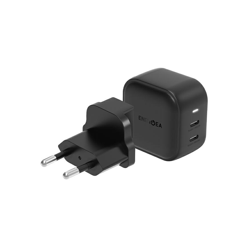 Dėklas ENERGEA ład. siec. 2xUSB-C PD-PPS 45W 2C juoda/juodas US+EU Travelite GAN45