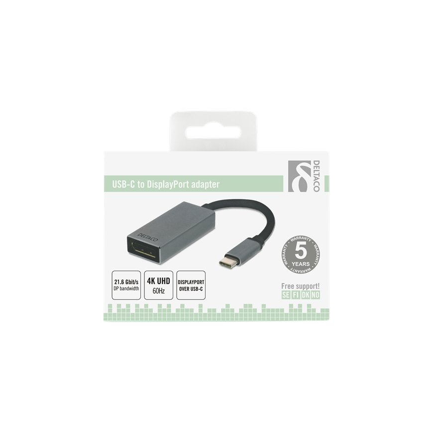 Deltaco USBC-DP2 video cable adapter 0.15 m USB Type-C DisplayPort Black, Silver – 3