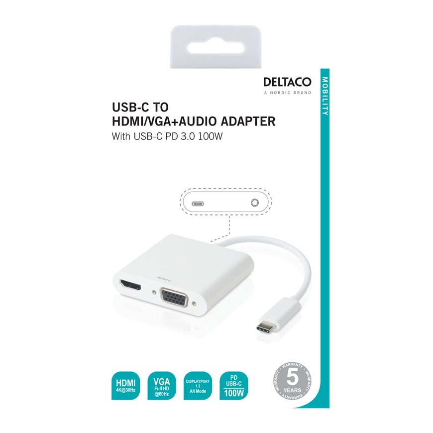 Deltaco USBC-HDMI16 док-станция для ноутбука USB 3.2 Gen 1 (3.1 Gen 1) Type-C Белый – 3