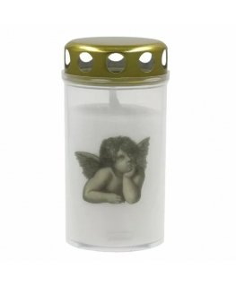 Grave candle with cap 5,6x11,5cm, burning time ~40h, white with