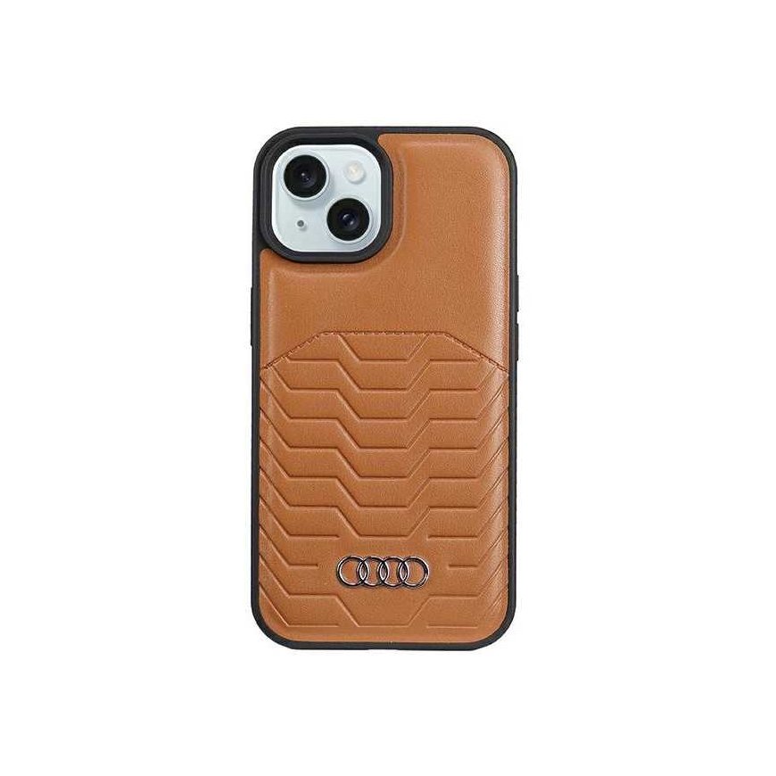 Dėklas Audi Synthetic Leather MagSafe iPhone 15 Plus / 14 Plus 6.7" ruda/ruda hardcase AU-TPUPCMIP15M-GT/D3-BN