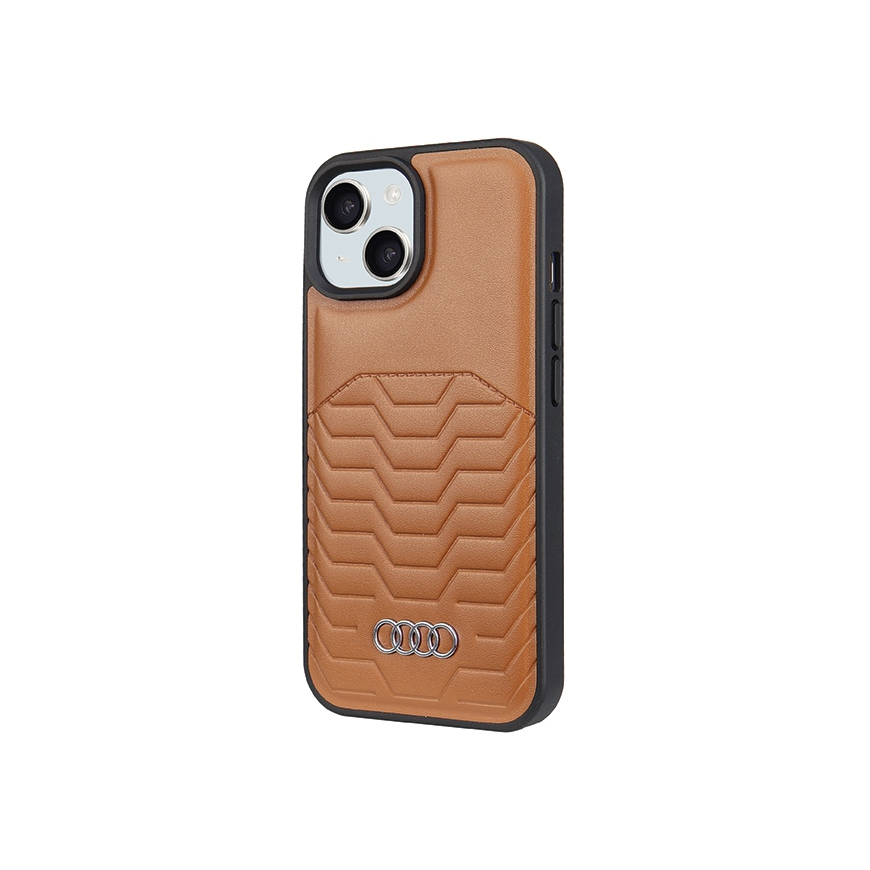 Dėklas Audi Synthetic Leather MagSafe iPhone 15 Plus / 14 Plus 6.7" ruda/ruda hardcase AU-TPUPCMIP15M-GT/D3-BN – 3