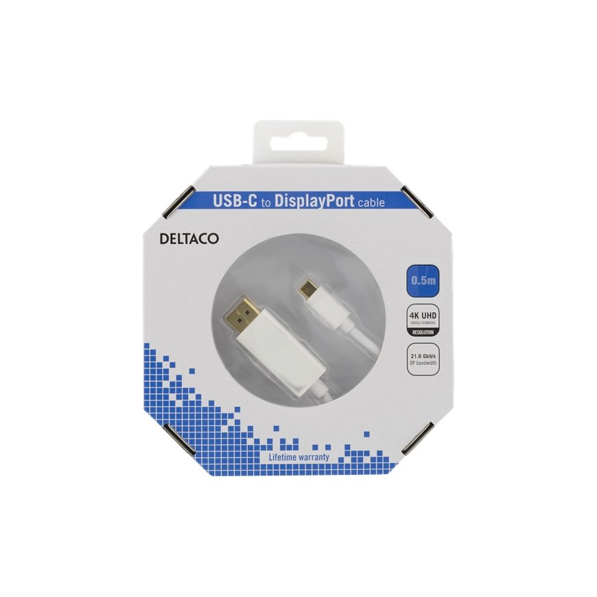 Deltaco USBC-DP051-K video kabeļu aksesuārs 0,5 m USB Veids-C DisplayPort Balts – 2