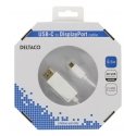 Deltaco USBC-DP051-K video kabeļu aksesuārs 0,5 m USB Veids-C DisplayPort Balts Deltaco USBC-DP051-K video kabeļu aksesuārs 0,5 m USB Veids-C DisplayPort Balts