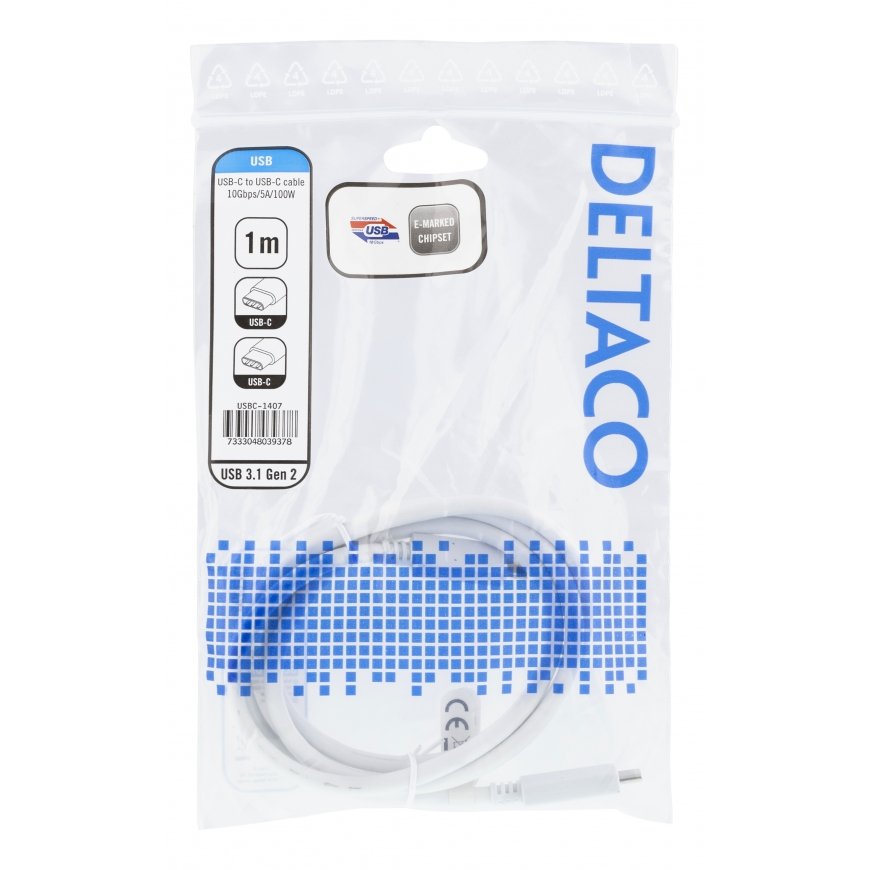 Deltaco USBC-1407 USB-kaabel 1 m USB 3.2 Gen 2 (3.1 Gen 2) Valge – 2