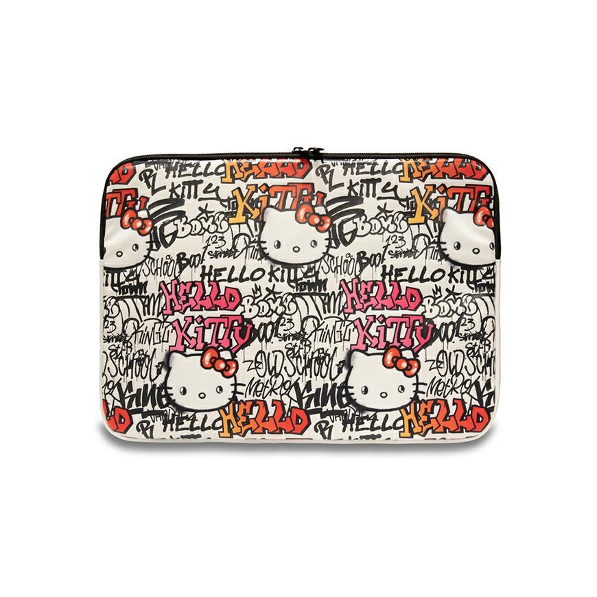 Dėklas Hello Kitty Sleeve HKCSZPDGPTE 14" smėlio spalva/beige Zip PU Tags Graffiti – 2