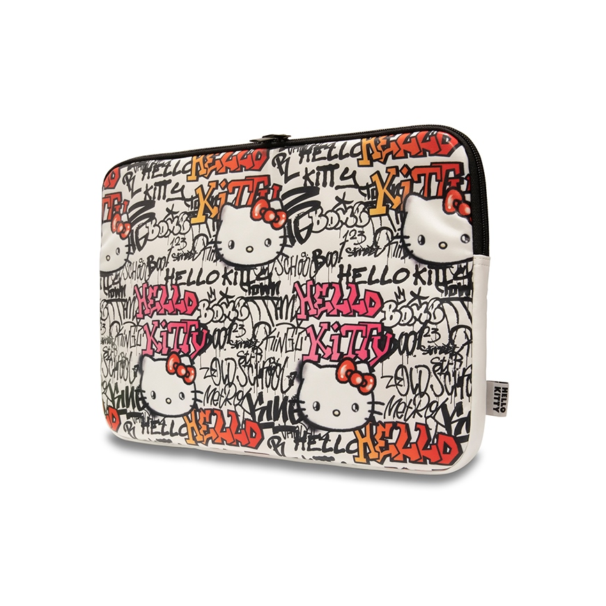 Dėklas Hello Kitty Sleeve HKCSZPDGPTE 14" smėlio spalva/beige Zip PU Tags Graffiti – 3