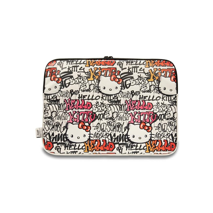 Dėklas Hello Kitty Sleeve HKCSZPDGPTE 14" smėlio spalva/beige Zip PU Tags Graffiti – 4