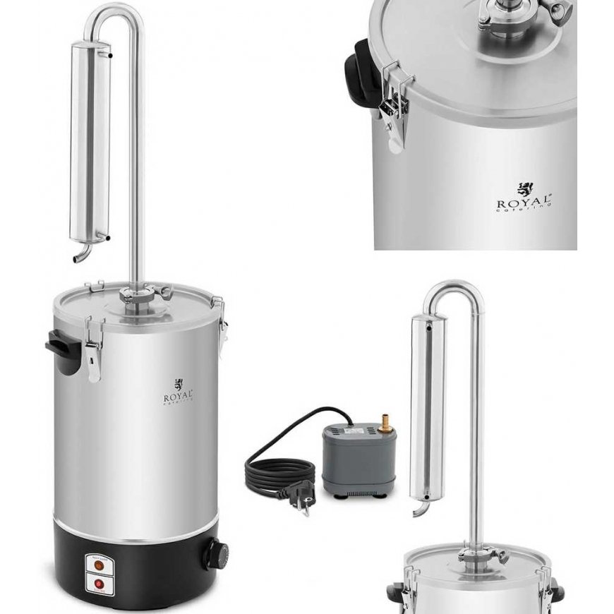 Royal Catering Distiller purifies water for the production of essential oils, made of stainless steel, 20 liters