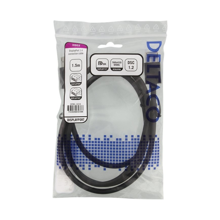 Deltaco DP8K-1015 DisplayPort-kaapeli 1,5 m Musta – 2
