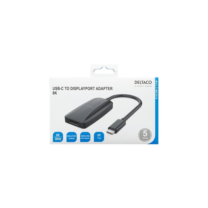 Deltaco USBC-DP8K vaizdo kabelio adapteris 1,8 m DisplayPort Juoda – 4