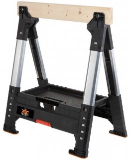 construction goat with a wooden surface. KETER ROC Pro Gear
