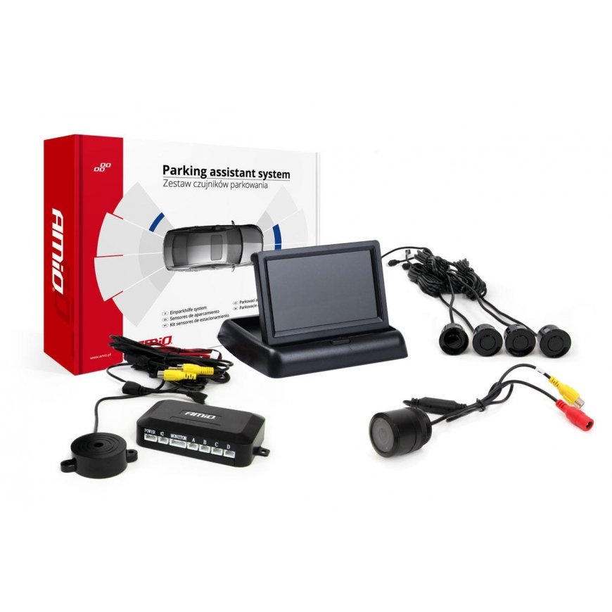 Amio Parking sensor kit tft02 4.3 inch with camera hd-301 and 4 black sensors