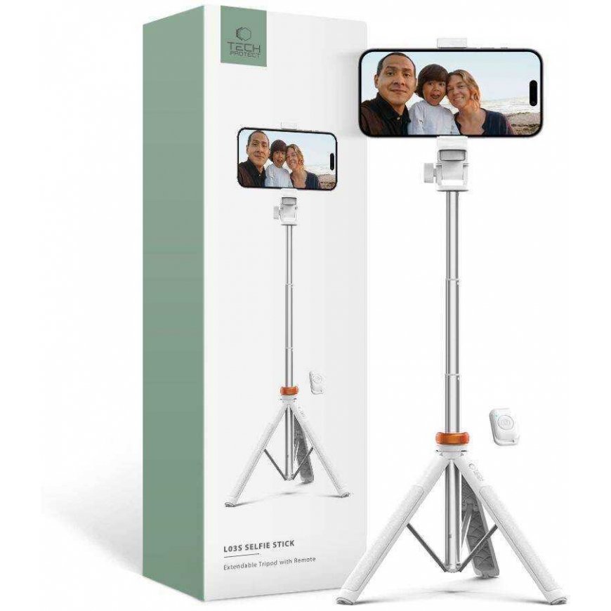 Dėklas Tech-Protect Selfie Stick Tripod L03S, baltas – 4