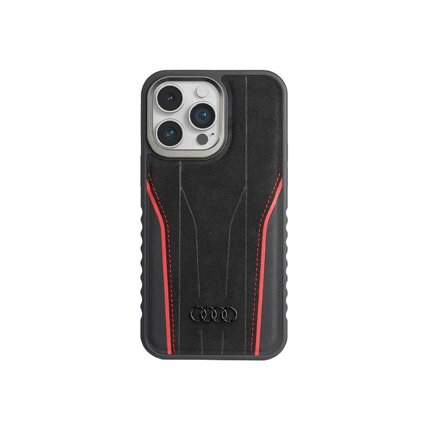 Case Audi Genuine Leather MagSafe iPhone 14 Pro 6.1" black-red/black-red hardcase AU-TPUPCMIP14P-R8/D3-RD
