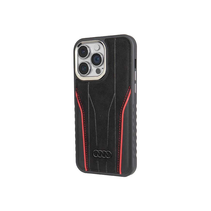 Dėklas Audi Genuine Leather MagSafe iPhone 14 Pro 6.1" juoda-raudonas/juodas-red hardcase AU-TPUPCMIP14P-R8/D3-RD – 2