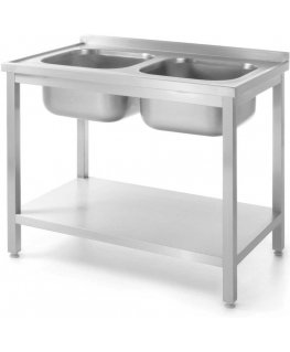 Two-bowl sink with shelf Budget Line STEEL 1000 x 600 x 850 cm - Hendi 817032