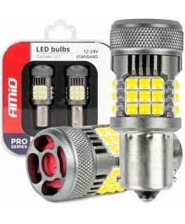 Żarówki led canbus pro series 1156 ba15s p21w r10w r5w 36x3030 smd fan baltas 12v 24v amio-03722