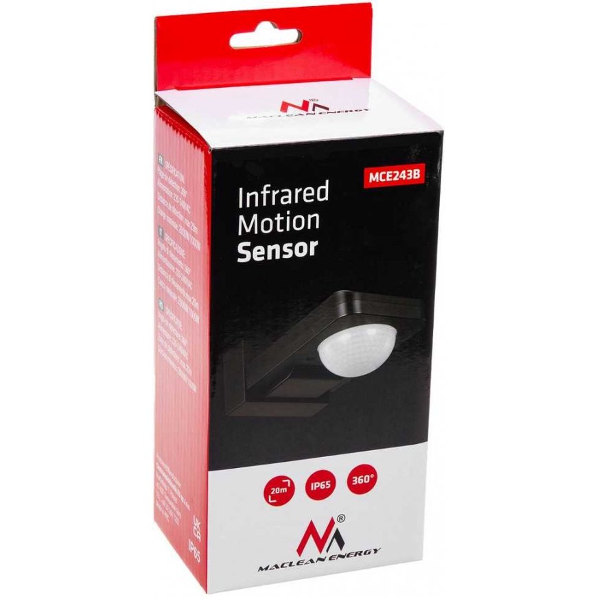 Maclean MCE243 B Infrared motion sensor with twilight sensor 360° detection range up to 20m Sensor IP65 max 2000W (Black) – 4