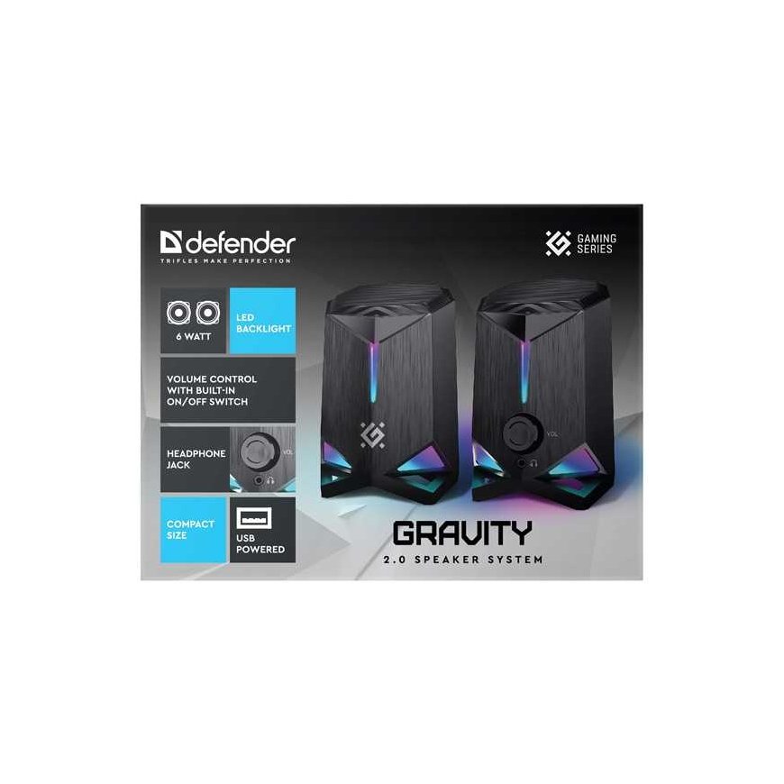Computer speakers Defender speakers GRAVITY, 2.0, 6W, black, volume control, illumination, 80Hz~20kHz – 3
