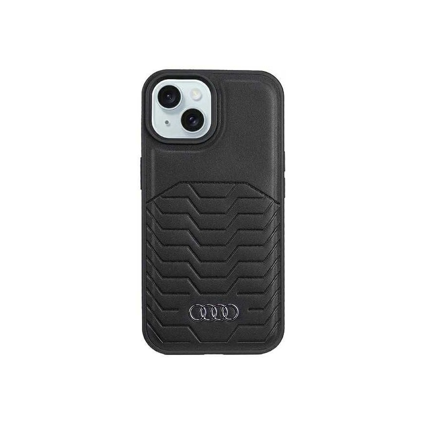 Dėklas Audi Synthetic Leather MagSafe iPhone 15 Plus / 14 Plus 6.7" juoda/juodas hardcase AU-TPUPCMIP15M-GT/D3-BK