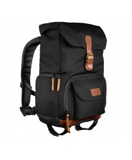 Mantona Luis junior backpack Black, Brown Leather, Metal, Polyester, Synthetic