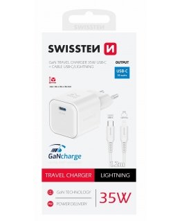 Swissten Travel Charger GaN USB-C 35W PD + Data Cable USB-C - Lightning 1.2m