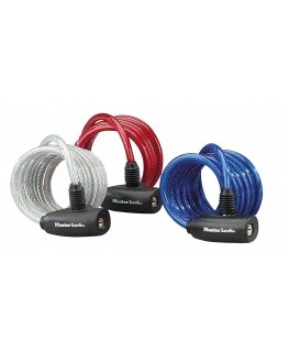 MASTER LOCK 1,8m long x 8mm diameter keyed cable lock assorted colours 3-pack
