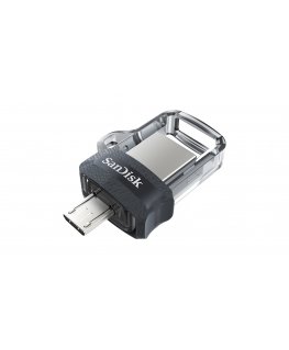 SanDisk Ultra Dual m3.0 USB-välkmälu 32 GB USB Type-A / Micro-USB 3.2 Gen 1 (3.1 Gen 1) Must, Hõbe, Läbipaistev