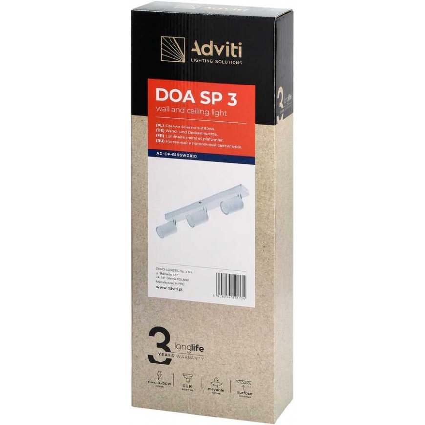Orno DOA SP 3, wall and ceiling light, GU10 max. 3x50W, IP20, white – 2