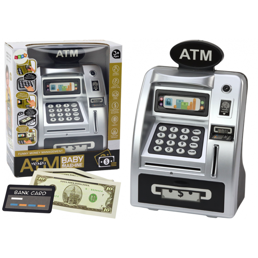 Lean ATM Piggy Bank For Children Learning To Save Sidabrinis Juodas