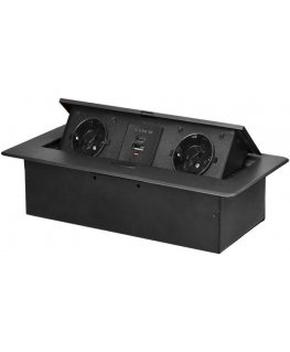 Orno Furniture socket recessed into the table top with flat milled edge and USB charger, 2x2P+Z (Schuko), 2xUSB (type A+C 3.6A),