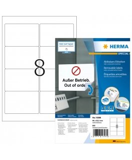 HERMA 10308 pašlīmējošā etiķete Noapaļots taisnstūris Noņemams Balts 800 pcs
