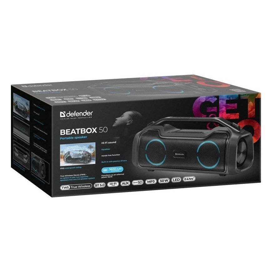 DEFENDER BEATBOX 50 BLUETOOTH SPEAKER 50W BT/RGB/TF/TypeC/IPX5/PWB – 2