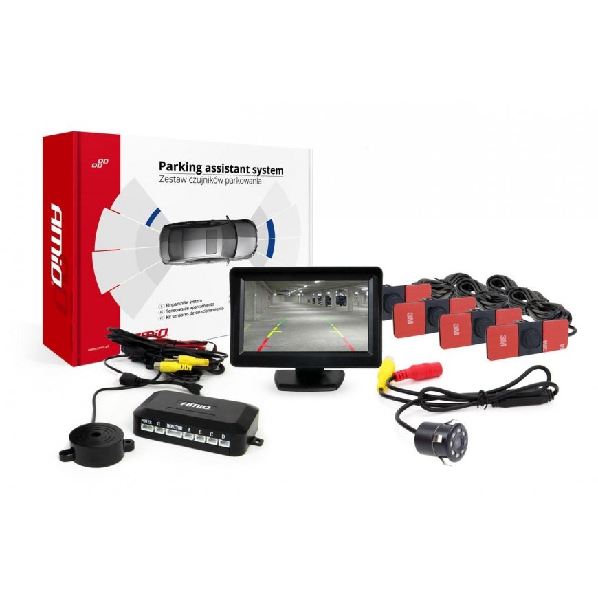 Amio Parking sensor kit tft01 4.3 "with camera hd-307-and 4 black sensors inside