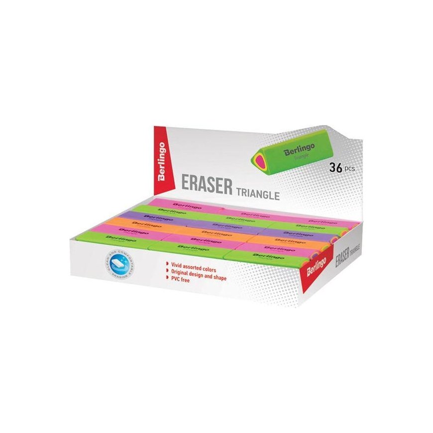 Berlingo, thermoplastic eraser, colored, 36 pcs., Triangle