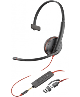 Hewlett Packard (HP) HP Poly Blackwire 3215 Vienpusės USB-C Ausinės +3.5mm Plug +USB-C/A Adapteris (Bulk)