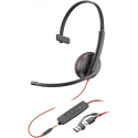 Hewlett Packard (HP) HP Poly Blackwire 3215 Vienpusės USB-C Ausinės +3.5mm Plug +USB-C/A Adapteris (Bulk)