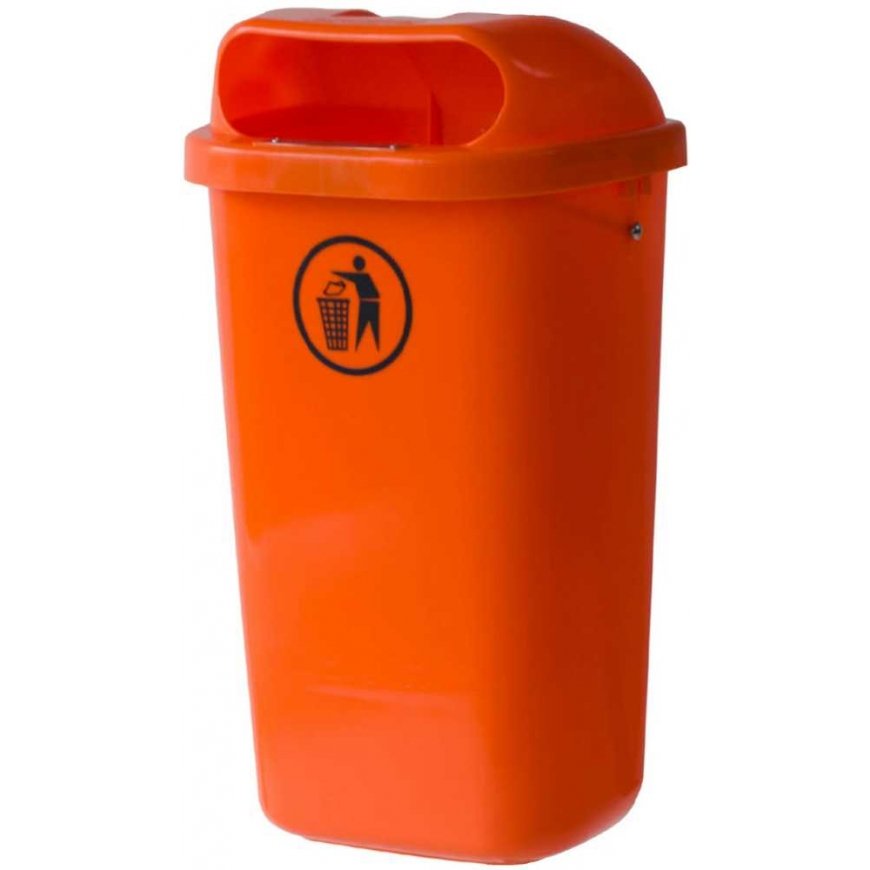 Europlast Austria Street waste bin, urban waste container, mounted on pole or wall, DIN 50L - orange